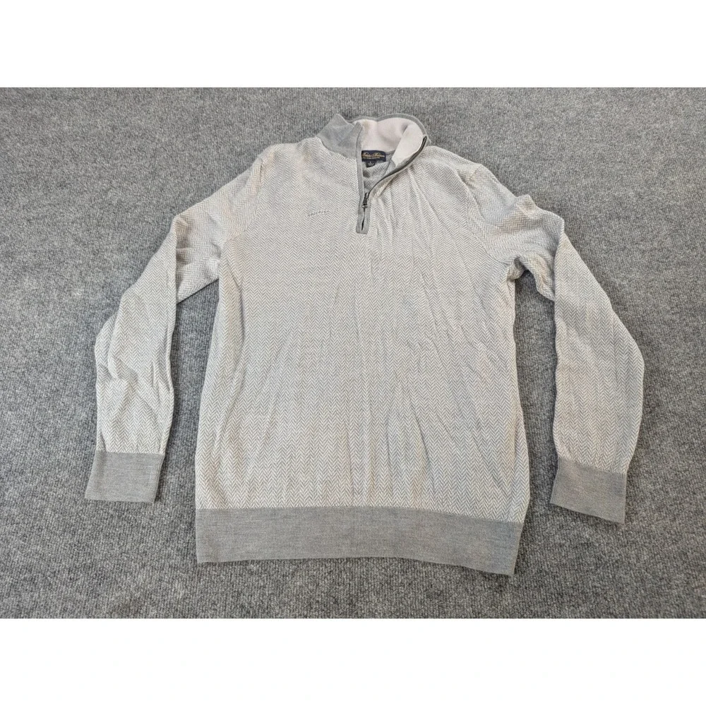 Brooks Brothers Wool Sweater Mens Large Light Gray  100% Merino Wool 1/4 Zip